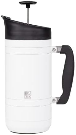 BruTrek Basecamp Coffee Press - Double Wall Vacuum Insulated Stainless Steel - Bru-Stop Technology, No Grounds in Coffee, No Spill Lid (Snowflake White, 48 fl.oz)