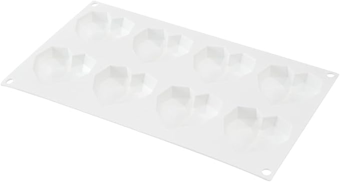 Pastry Tek 8 Cavities Diamond Heart Molds, 10 Oven-Ready Geometric Heart Molds - Flexible, Freezable, White Silicone Heart Baking Molds, Easy Release, For Baking - Restaurantware