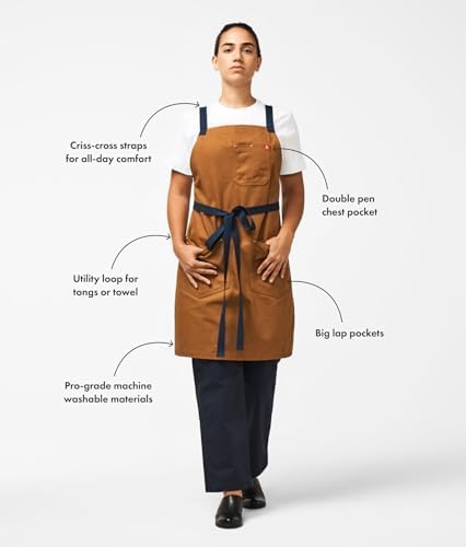 hedley & bennett Crossback Apron - Crossback Chef Apron with Pockets - 100% Cotton Canvas, 8oz - Caviar