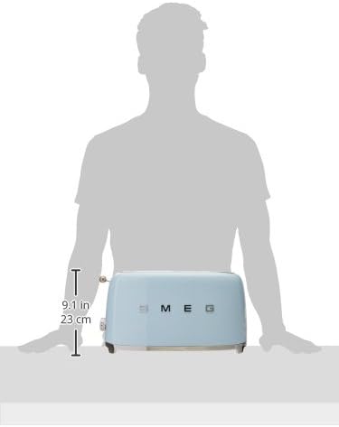 Smeg 50's Style Retro Aesthetic 4 Slice Toaster 6 Presets with 2 Extra Wide Slots, Pastel Blue