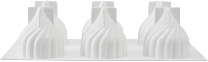 Pastry Tek 6 Cavities Spiral Silicone Mold, 1 Oven-Ready Spiral Mold - Flexible, Freezable, White Silicone Spiral Jello Mold, Easy Release, For Baking - Restaurantware