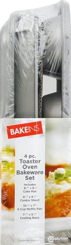 Ecolution Non-Stick Toaster Oven Bakeware Set 4-Piece, Carbon Steel, Easy to Clean and Perfect for Single Servings, Gray