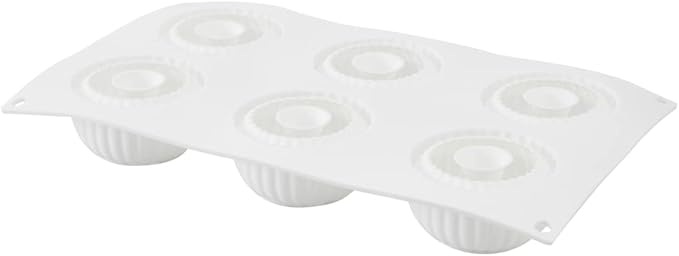 Pastry Tek 6 Cavities Donut Pan, 1 Ridge Design Donut Mold - Oven-Ready, Flexible, White Silicone Bagel Pan, Freezable, Easy Release - Restaurantware