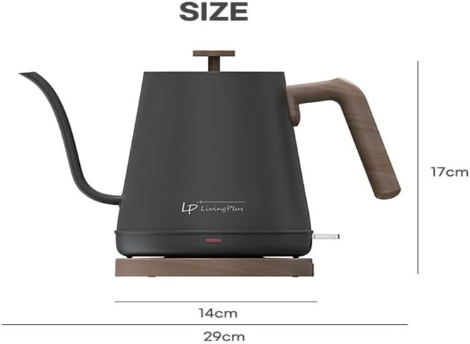 Modern Electric Gooseneck inner Stainless Steel Kettle, 1200W Quick Heating, One touch, Auto Shut off with Elegant Wood Grain design 800ML (Black)