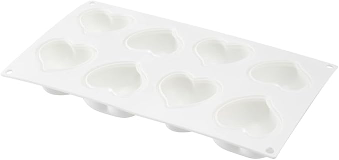 Pastry Tek 8 Cavities Heart Molds, 10 Oven-Ready Heart Pans - Flexible, Freezable, White Silicone Heart Shaped Molds, Easy Release, For Baking - Restaurantware
