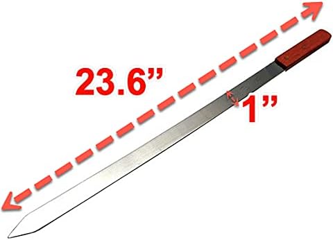 Premium Stainless Steel Barbecue Skewers BBQ Outdoor Grill Skewer stick Barbecue Fork with Solid Wood Handle for Grilling Shish Kebob Koubideh Persian Brazilian Kebab 1" wide + 1 Free Skewer (6pcs)