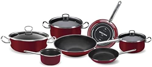 Vasconia Elegance 10-Piece Cookware Set for Most Stove Tops - Dishwasher, Grill & Oven Safe up to 480℉ (Enamel on Steel) Quick & Even Heat Distribution, Nonstick Interior, Stainless Handles (Dark Red)