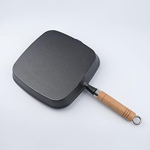 cast iron skillets Square Cast Iron Grill Pan with Wooden Handle Multi-purpose griddle pan steak pan (9.06 inches square)