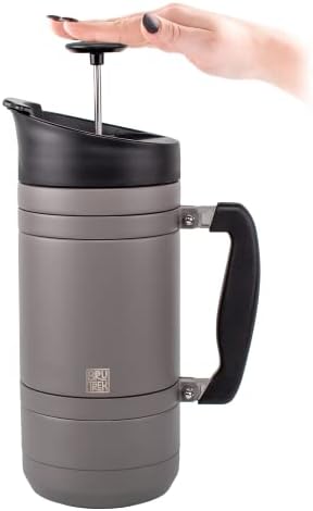 BruTrek Basecamp Coffee Press - Double Wall Vacuum Insulated Stainless Steel - Bru-Stop Technology, No Grounds in Coffee, No Spill Lid (Storm Gray, 48 fl.oz)