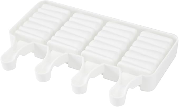 Pastry Tek 4 Cavities Popsicle Mold, 1 Rectangle Cakesicle Mold - Flexible, Freezable, White Silicone Cake Popsicle Mold, Easy Release, For Baking - Restaurantware