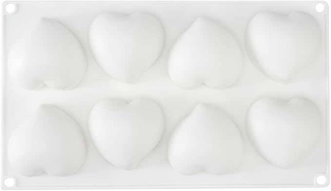 Pastry Tek 8 Cavities Heart Molds, 10 Oven-Ready Heart Pans - Flexible, Freezable, White Silicone Heart Shaped Molds, Easy Release, For Baking - Restaurantware
