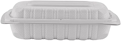 TIYA Clamshell Food Containers - White Bulk 200 Pack, 9x6 in - BPA-Free Plastic To-Go Containers - Microwavable, Hinged, Tall Clamshells Reusable Packing- Great for Meal Prep