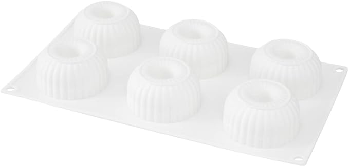 Pastry Tek 6 Cavities Donut Pan, 1 Ridge Design Donut Mold - Oven-Ready, Flexible, White Silicone Bagel Pan, Freezable, Easy Release - Restaurantware