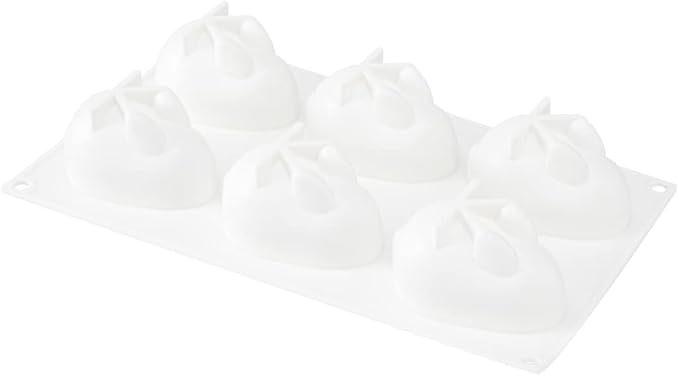 Pastry Tek 6 Cavities Chocolate Bunny Mold, 1 Oven-Ready Easter Candy Mold - Flexible, Freezable, White Silicone Bunny Pan, Easy Release, For Baking - Restaurantware