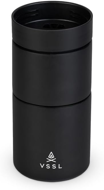 VSSL - Nest Pour Over Coffee Set | Coffee Maker for Camping | All-In-One Travel Pour Over | Transportable Dripper, 10oz Stainless Steel Travel Mug | Compact Storage & Adventure Ready | Black