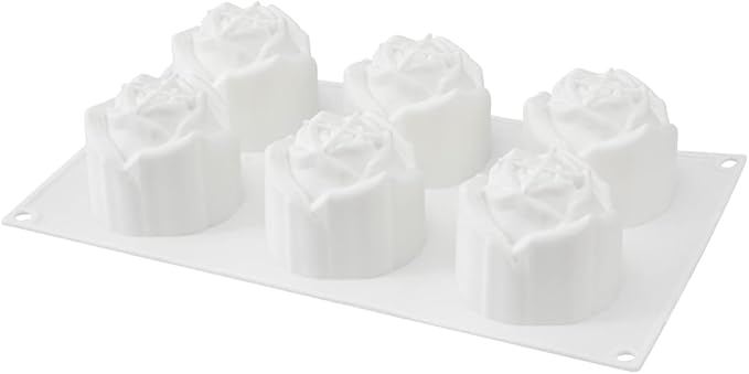 Pastry Tek 6 Cavities Rose Baking Molds, 10 Oven-Ready 3D Rose Molds - Flexible, Freezable, White Silicone Chocolate Molds, Easy Release, For Making Candies or Chocolates - Restaurantware
