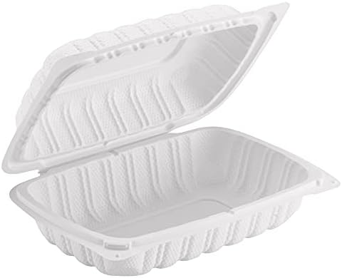 TIYA Clamshell Food Containers - White Bulk 200 Pack, 9x6 in - BPA-Free Plastic To-Go Containers - Reusable, Microwavable, Hinged, Tall Takeout Clamshells - Great for Meal Prep