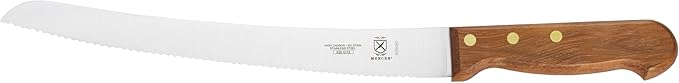 Mercer Culinary Praxis Curved Bread Wavy Edge Knife with Rosewood Handle, 10 Inch, Wood