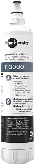 INSINKERATOR F-3000 Under Sink Water Filter Replacement Cartridge for INSINKERATOR Water Filtration System, PFOS/PFOA Filter