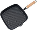 cast iron skillets Square Cast Iron Grill Pan with Wooden Handle Multi-purpose griddle pan steak pan (9.06 inches square)