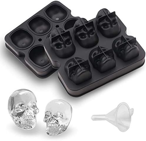 CHIYAN Skull Ice Mold Silicone - Set of 6 Large 3D Ice Cube Molds, 2.3x2.3 Inch Flexible Silicone Freezer Tray, Whiskey Cubes Mold Skull for Party Cocktails Champagne and Drinks