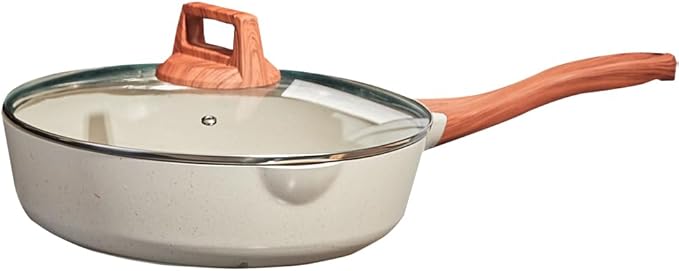 Frying Pans Nonstick with Lid, 10/11 inch Skillets and Frying pans,Granite Cooking Pan with Pour Spout,Non Toxic Pan for Stove,Induction,Gas,Pb, Cd PFOA Free(Granite, 11inch)