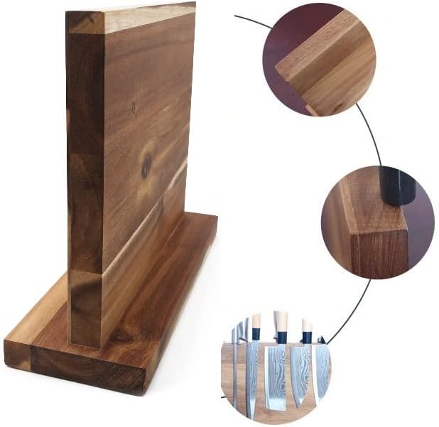 Resafy Large Magnetic Knife Holder,Acacia Wooden Magnetic Knife Block 12 X 10 Inches,Rack Magnetic Universal Stands with Strong Enhanced Magnets Strip Kitchen Storage Cutlery Organizer Without Knifves