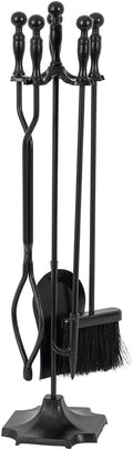 Modern Ember Cascade 5 Piece Fireplace Tool Set in Black | Includes Brush, Shovel, Fire Poker, Tongs, and Stand | Heavy Guage, Coated Steel | Heat-Resistant Plating | Sleek Rounded Handles