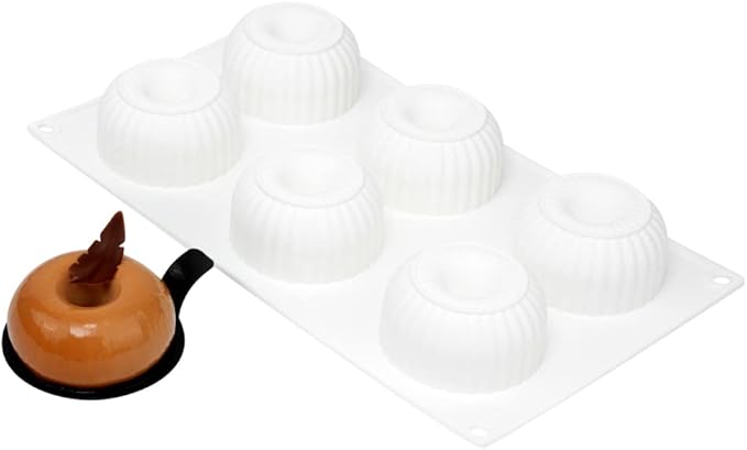 Pastry Tek 6 Cavities Donut Pan, 1 Ridge Design Donut Mold - Oven-Ready, Flexible, White Silicone Bagel Pan, Freezable, Easy Release - Restaurantware