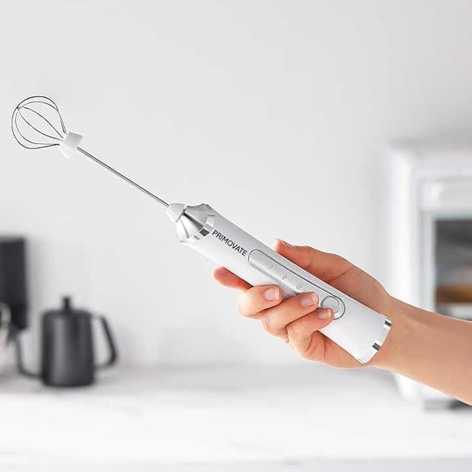 Rechargable Milk Frother, Handheld Drink Mixer with Whisk Attachment, 2025 upgraded, powerfull 3 speed motor, Type C charging with charge light, with extra egg mix head (White with Stand)