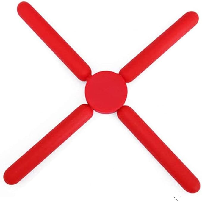3/Pack Foldable Silicone Trivets, FENGCHEN Folding Trivet, Non-Slip Collapsible Cross Compact Design Expandable Silicone Pot Holder,Red