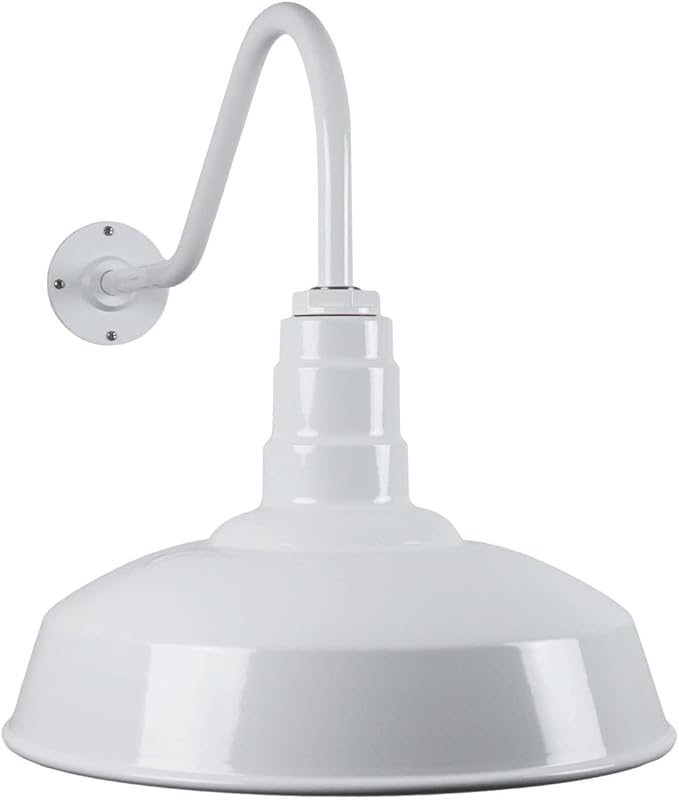 Steel Lighting Co. Gardena Barn Light | Outdoor Wall Mounted | 16" Dome | 23" Gooseneck | Farmhouse Light Made in America | White Exterior/White Interior