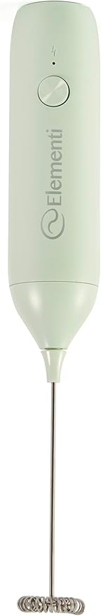 Elementi Rechargeable Milk Frother Wand & Drink Mixer Handheld - Powerful USB-C Rechargeable Frother - Hand Held Milk Foamer Whisk to Make Perfect Cappuccinos, Lattes & Drink Mixes (Mint Green)