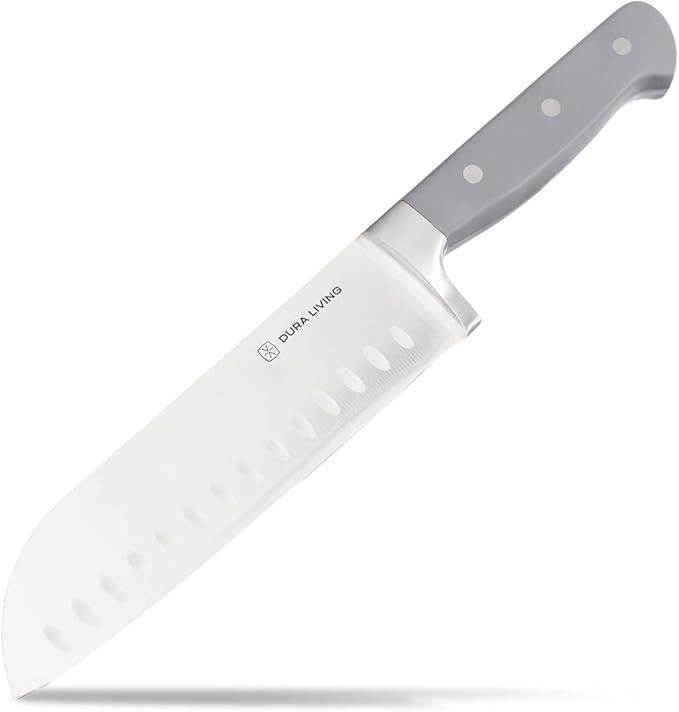 DURA LIVING 7-Inch Santoku Knife - Razor-Sharp High-Carbon Stainless Steel Blade, Forged Ergonomic Riveted Handle, Chef Knife for Chopping, Slicing & Dicing, Multipurpose Kitchen Knife, Home Chef