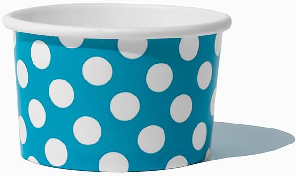 UNIQ 1000-Count 4 oz Polka Dot Paper Ice Cream Cups Blue Color | Disposable Dessert Bowls in Multiple Colors | Frozen Dessert Supplies