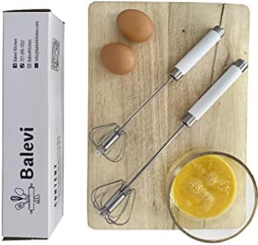 Stainless Steel Push Whisk - Easy to Use Manual Hand Mixer & Plunger Whisk - Make Froth, Foam & Whipped Cream - Semi Auto Egg Beater Plastic Tip Won’t Scratch Pans (2 Pack 10in & 12in) WHITE