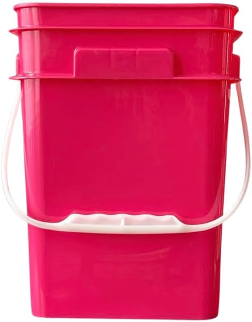 House Naturals 4 Gallon Square Food Grade Bucket Pail with Plastic Handles and Lid (Pack of 3) Made in USA containers (Magenta - White lids)