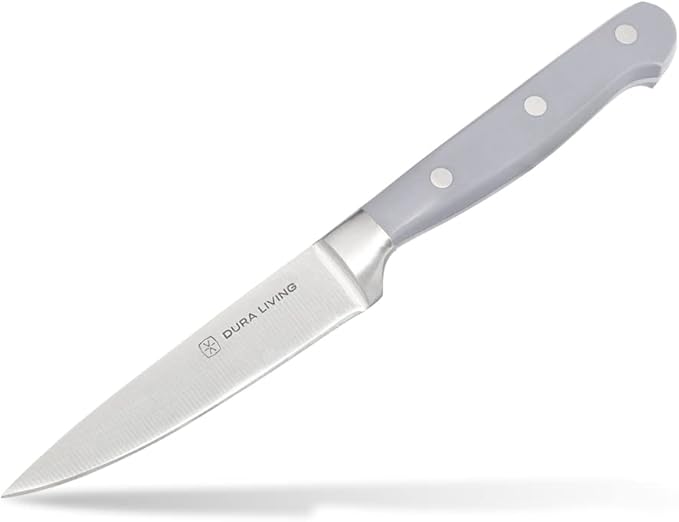 DURA LIVING 3.5 Inch Paring Knife – Essential High Carbon Stainless Steel, Razor-Sharp, Multipurpose Small Kitchen Knife, Ergonomic Handle, Perfect for Precision Tasks, Sleek Gray Design