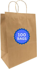 ASSUREPAK DIY Grocery Paper Bags - 100 Bags - 12"x9"x16" - 74LB (110 GSM strong) Twisted Handle - Kraft/Natural - Recyclable Food & Supermarket Bags for Decorating & Branding