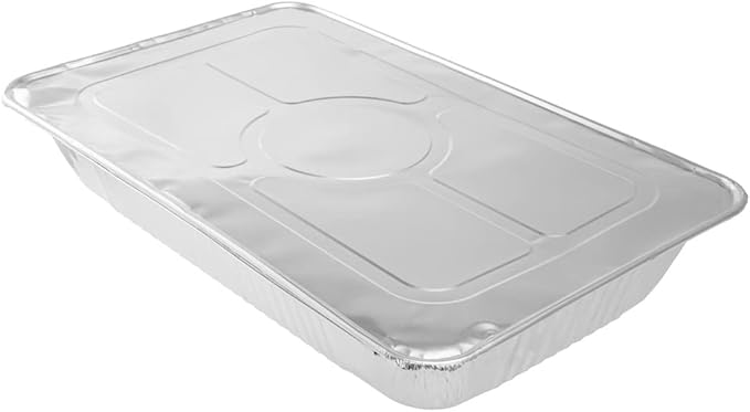 Restaurantware-LIDS ONLY: 25 Foil Pan Lids, Fits Full Size Steam Table Lid, Oven-Ready Tray Lids, Freezable, Silver Aluminum Disposable Turkey Pan Covers, Pans Sold Separately