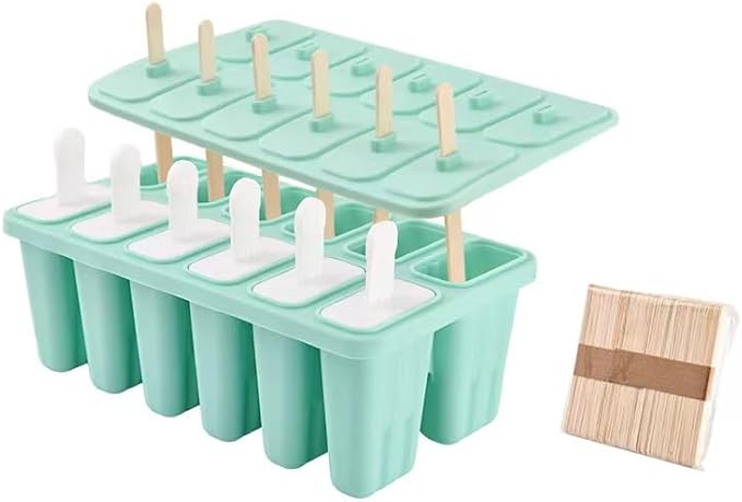 Silicone Popsicles Molds 12 Pieces, Popsicle Holders for Kids with 50 Wooden Sticks Cake Pop Molds, Ice Pop Mold BPA Free Easy Release,Ice Cream Molds Popsicle Maker for Toddlers