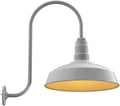 Steel Lighting Co. Gardena Barn Light | Outdoor Wall Mounted | 16" Dome | Upward Sloping Gooseneck | Farmhouse Light Made in America | Modern Gray Exterior/Brass Interior