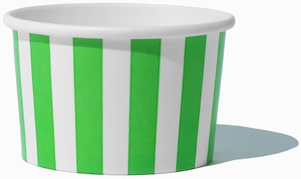 UNIQ 1000-Count 4 oz Striped Paper Ice Cream Cups Green Color | Disposable Dessert Bowls in Multiple Colors | Frozen Dessert Supplies
