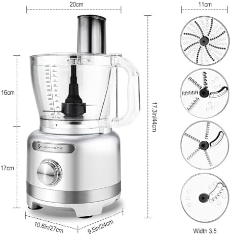 Homtone 16 Cup Food Processor Large, 9 Functions 7 Blades 3 Speeds for Shredding, Slicing, Making French Fries, Chopping Meat, Kneading Dough & Emulsifying, 600W, Red