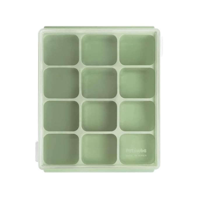 Baby Food Storage Silicone Cubes with Clip-On Lid Freezer Tray Baby Food Soups Purees Ice Safe Design Made in Korea (12cubes 1.5oz, Celadon Green Set of 2)