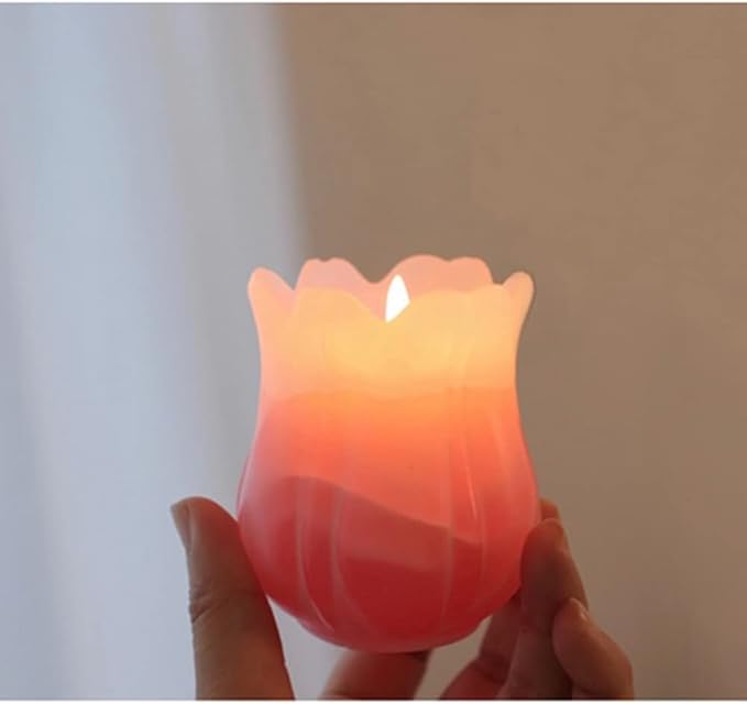 Silicone Candle Mold, 3D Handmade Soap Mould,Tulip Flower Shape Mold,Fondant Chocolate Baking Molds,Polymer Clay Casting Mold for Candle Making Home Decoration