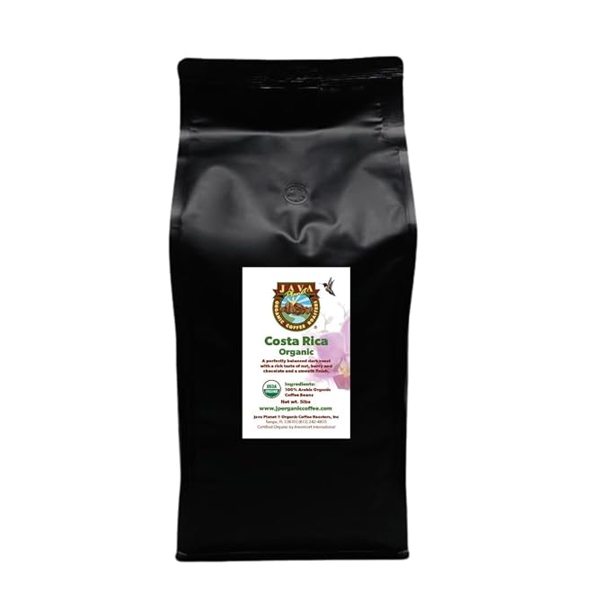 Low Acid Organic Coffee – Whole Bean, Mold-Free & Stomach Friendly by Java Planet, Costa Rican Single Origin Coffee, Dark Roast, Smooth Full Flavored, 5LB Bag