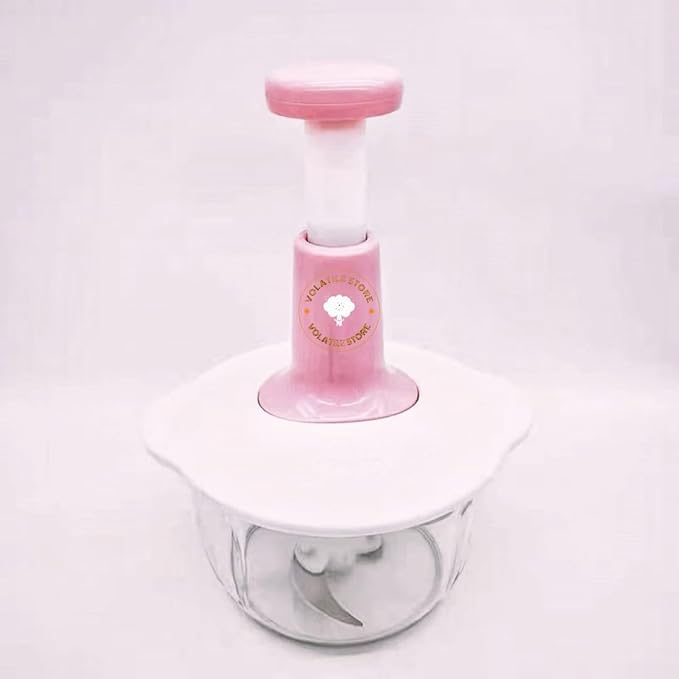 Manual vegetable Cutter Chopper, food processor Large 1.5L Bowl Effortless Meat Mincer Fruits and Herbs Chopper Garlic Onion Hand Press Manual Food Chopper (Pink)