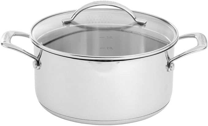 Scanpan STS Stainless Steel 5QT Dutch Oven with Lid, 18/10 Stainless Steel Body, Compatible with All Cooktops, Induction, Oven Safe to 480°F incl. lid, Professional Cookware, Silver