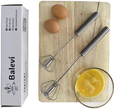 Stainless Steel Push Whisk - Easy to Use Manual Hand Mixer & Plunger Whisk - Make Froth, Foam & Whipped Cream - Semi Auto Egg Beater Plastic Tip Won’t Scratch Pans (2 Pack 10in & 12in) STEEL